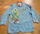 Vintage Jean Jacket Corgi Custom Painted Ooak Sun Belt Long Denim Coat Sz Large