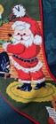 Vtg Needlepoint Wool Christmas Stocking Santa Claus And Cat Red Velvet 19  Read