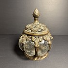 Antique Handblown Bubble Glass Apothecary Jar Lidded With Brass Overlay Read Pls
