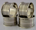Four English Solid Sterling Silver Engine Turned Napkin Rings 1921 Art Deco