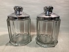 Pair Of Vintage Glass Apothecary Jars W silver Tone Lids