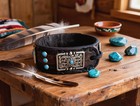 Hand Tooled Leather Cuff     Sheridan Western Floral Silver And Turquoise Accents