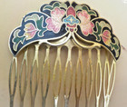 Vintage Cloisonn   Gold Tone Hair Comb Butterfly Floral Design Enamel