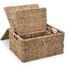 Set Of 3 Rectangular Seagrass Baskets W  Lids Storage Organizer Bins Basket New