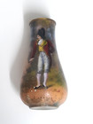 French Art Nouveau Hand Painted   Signed Enamel Foil Over Copper Portrait Vase
