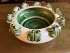 Vintage Planter Frog Bowl Majolica Style Ceramic 10 Frogs Crackle Glaze Whimsy
