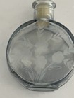 Etched Glass Perfume Bottle Floral Design With Stopper 4 25  X 3 75 vintage