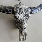 Large Hand Carved Water Buffalo Skull Elephant Motif     