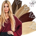 100  Remy Clip In Hair Extensions 8 Full Head Real Human Hair Blonde Highlight