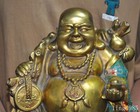 China Buddhism Temple Bronze Cloisonne Gilt Wealth Maitreya Buddha God Statue
