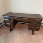 Vintage Mid Century Modern Danish Desk Laminate Top Dark Walnut Mcm Office Table