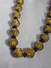 Antique Art Deco Vaseline Glass Caged Goldtone Czech 16  Necklace Yellow Black