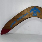 Wooden Boomerang Hand-painted Aussie Design 1970s Vtg Folk Art Return Throw Toy
