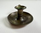 Antique Vintage Brass Candle Holder With Drip Tray   Finger Loop Handle Patina