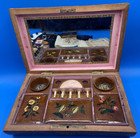 Antique Sewing Box W contents Ephemera Victorian Perfume Flask Perpetual Almanac