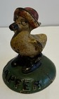 Scarce 1920   s Hubley Cast Iron Flapper Duck Paperweight - Duck In Raincoat Boots