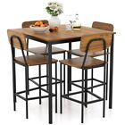 5 Pcs Industrial Style Counter Height Restaurant Dining Table Set W  4 Bar Stool