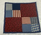 Vintage Antique Patchwork Quilt Table Topper  Four Patch  Early  Red  Blue