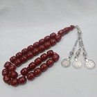 Antique German Prayers Rosary Amber Bakelite Faturan  Beads Barrel 83 G