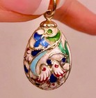 Antique Imperial Russian Cloisonn   Enamel Egg Pendant C1890s 84 Zolotnik Silver