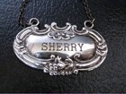 Vintage Sterling Silver Sherry  Liquor Tag On Chain  w  In Shield Mark Grapes 2 