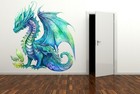 Blue Dragon Vinyl Sticker     Watercolor Wall Decal Fantasy Mural M-39