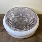 Vintage Mcm Starburst Ceiling Light Shade Cover Round White And Clear