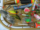 Junk Drawer Lot Fishing Things Plugs Lures Flashers Floats Line Scales Ect
