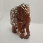 Vintage Wooden Elephant Figurine Inlaid Accent Statue Hand Carved India 6x6
