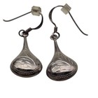 Sterling Silver 925 Hand-made Etched Teardrop Dangle Pierced Earrings