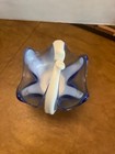 Vintage Hand Blown Murano Art Glass Stretch Basket Blue And White Cased Glass