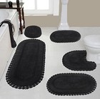  Hampton Crochet Reversible Bathmat 100  Cotton 5 Piece Set With Contour Grey