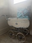 1950s Coronet Vintage Baby Carriage Buggy Blue Canopy White Body Metal Frame