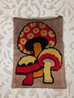 Vintage Mcm 60s Latch Hook Mushroom Rug   Wall Hanging  Approx 18  X 25   