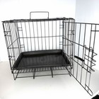 Small Animal Folding Wire Pet Cage Kennel W  Removable Tray Black With Handle