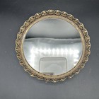 Ormolu Mirrored Vanity Dresser Perfume Brass Round Gallery Tray Vintage 8 x 1 