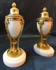 Pair Of Antique Gilt Bronze-mounted White Marble Cassolettes Candlesticks 19th C