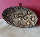 Bb Extra Large Oblong Antique Brass Button Faceted Steels