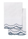 Melange Home Percale Euro Sham Pair Double Scalloped Embroidered Navywhite