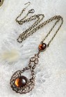 Vintage Necklace Art Nouveau Filigree Pendant Antique Amber Topaz Glass