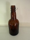 Vintage Amber Glass Bottle Base Marking 420 With Wire   Cork Inside Beer Antique