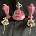 Antique Germany Lady Ballerina Figural Perfume   Powder Set Pink Porcelain