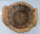 Vintage Wicker Rattan Basket Double Handles Twisted Rope Rim Hand Woven Rustic