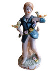 Vtg European Porcelain Hand-painted Child  Birds   Flowers Figurine Gold Gilt
