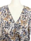 Dress Forum Womens Top Blouse Size S Blue Beige V Neck Long Blouson Sleeve Tie
