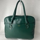 Vintage Leather Girl Scouts Tote Bag Purse Green Leather 1960 Briefcase 11x12x3   