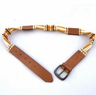 Vntage Native American Sz M Bone   Leather 4 Row Beaded Belt Multi Brown Prairie