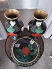  2  Vintage Chinese Enameled Cloisonn   Floral Vases And Brush Wash Vivid Floral