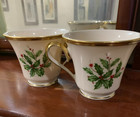 Lenox Holiday  2ea  Footed Coffee Tea Cups Gold Trim Usa
