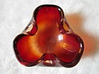 Bohemian Art Glass Red  Burgundy Hand Blown Cigar  Ashtray Vintage